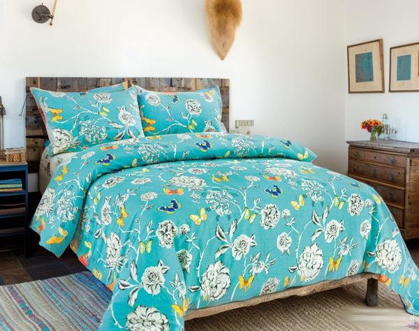 Tache Home Fashion Tache Butterfly Wonderland Cotton Aqua Floral Duvet Cover (2142)