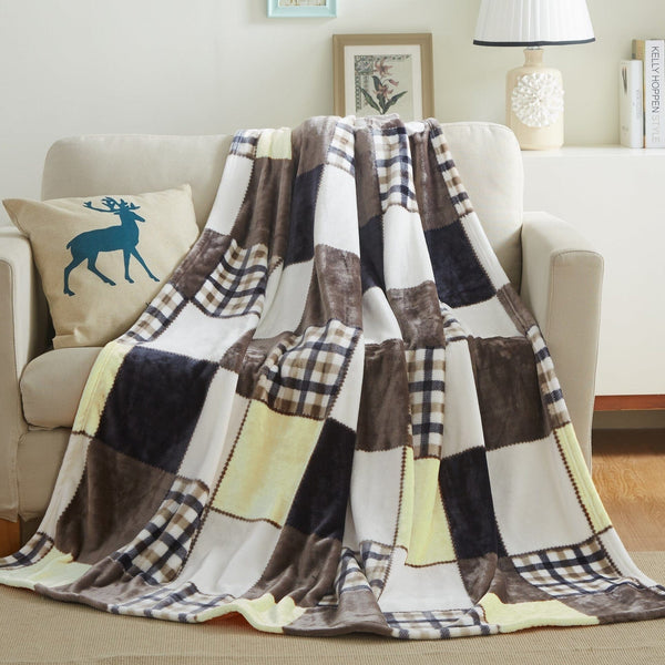 Tache Home Fashion Tache Buttermilk Fall Yellow Brown Farmhouse Super Soft Plaid Patchwork Throw Blanket (4026)