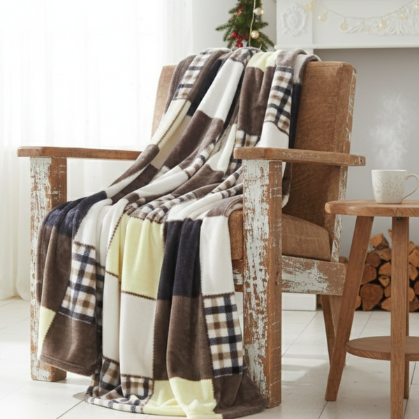 tache home fashion Tache Buttermilk Fall Yellow Brown Farmhouse Super Soft Plaid Patchwork Throw Blanket (4026)