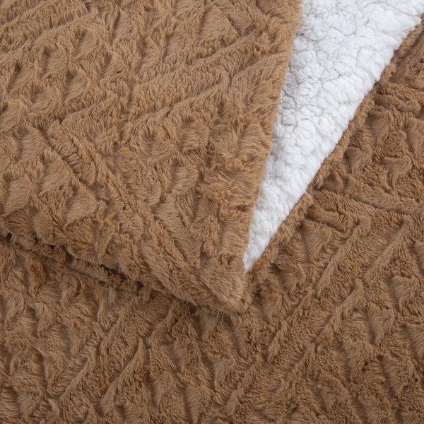 Tache Home Fashion Tache Caramel Brown Faux Fur Throw Blanket Chevron Geometric Embossed (#10)