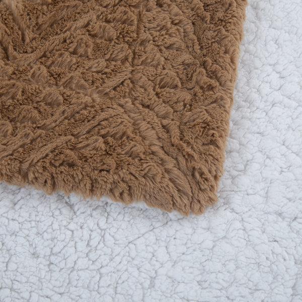 Tache Home Fashion Tache Caramel Brown Faux Fur Throw Blanket Chevron Geometric Embossed (#10)