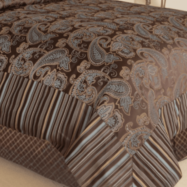 Tache Home Fashion Tache Chenille Elegant Paisley Floral Striped Brown Blue Eastern Comforter Set With Zipper Cover (14070)