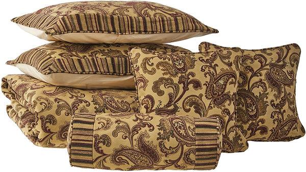 tache Home Fashion Tache Chenille Elegant Paisley Striped Brown Burgundy Exotic Blooms Comforter Set With Zipper Cover (BM14224)