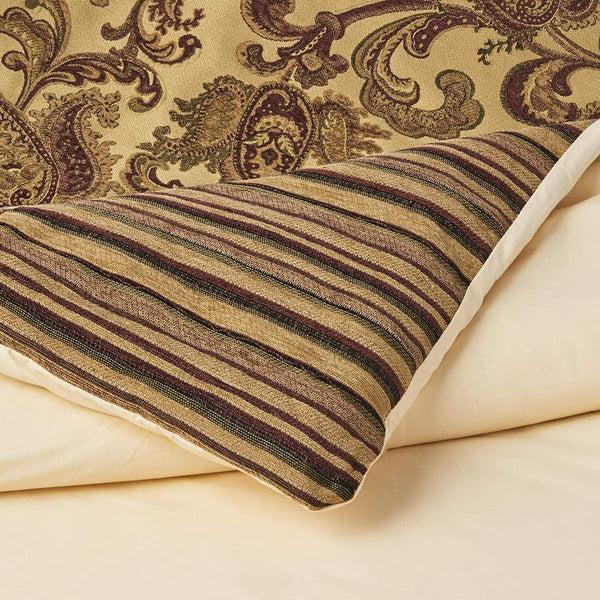 tache Home Fashion Tache Chenille Elegant Paisley Striped Brown Burgundy Exotic Blooms Comforter Set With Zipper Cover (BM14224)