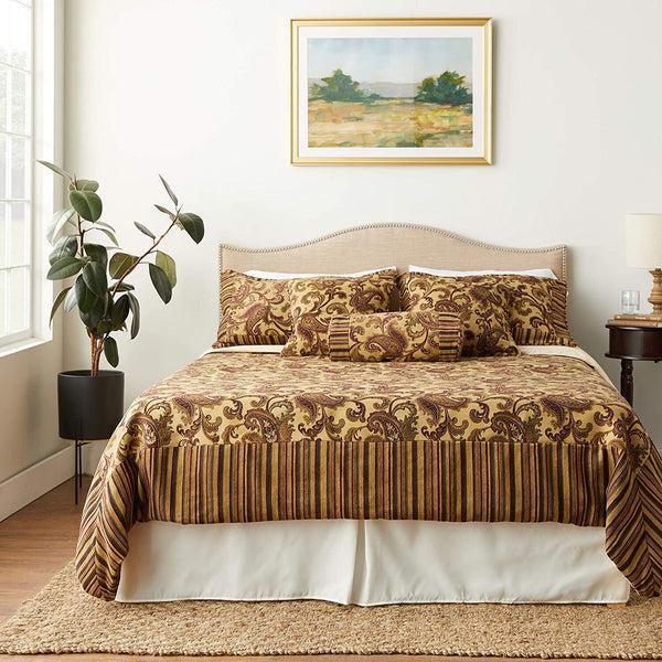 tache home fashion Tache Chenille Elegant Paisley Striped Brown Burgundy Exotic Blooms Comforter Set With Zipper Cover (BM14224)
