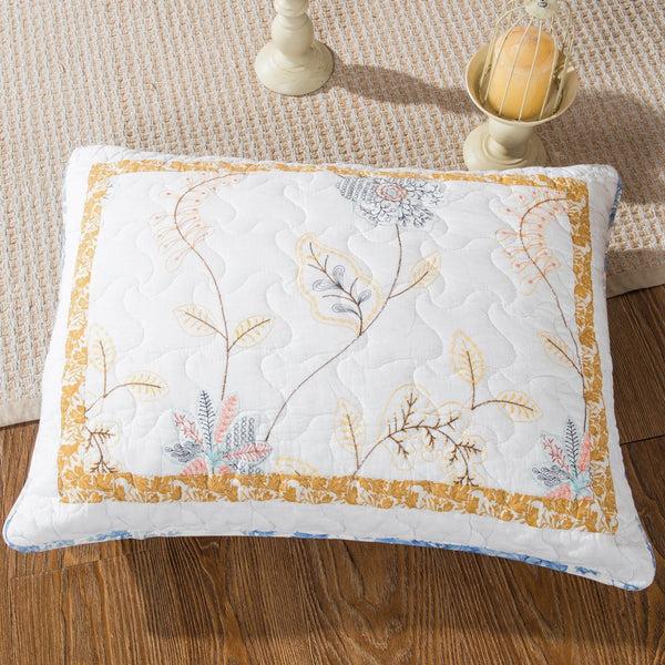 Tache Home Fashion Tache Coastal Cottage Embroidered White Blue Yellow Floral Cotton Patchwork Quilt Set (JHW-668)