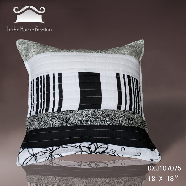 Tache Home Fashion Tache Cotton Black White Gray Modern New York Penthouse Cushion Cover 2-Pieces (DXJ107075)