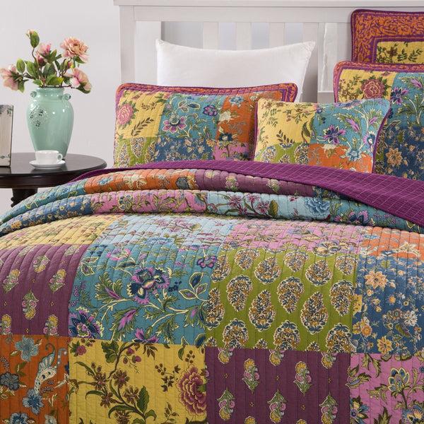 Tache Home Fashion Tache Cotton Bohemian Carnival Garden Quilted Patchwork Bedspread Set (JHW-676)