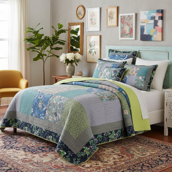 tache home fashion Tache Cotton Bohemian Tropical Calla Lily Quilted Patchwork Bedspread Set (JHW-687)
