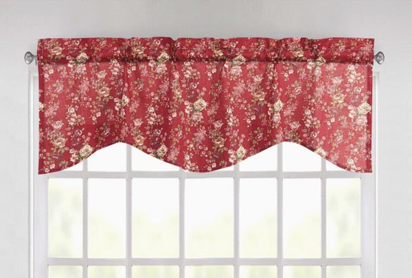 tache home fashion Tache Cotton Burgundy Floral Sheer Scalloped Window Treatment Fairy Tale Tea Party Valance (DXJ103443)