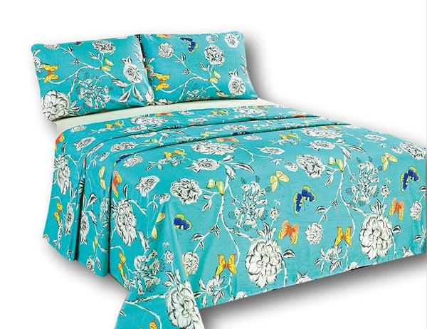 Tache Home Fashion Tache Cotton Butterfly Wonderland Aqua Floral Flat Sheet (2142FLT)