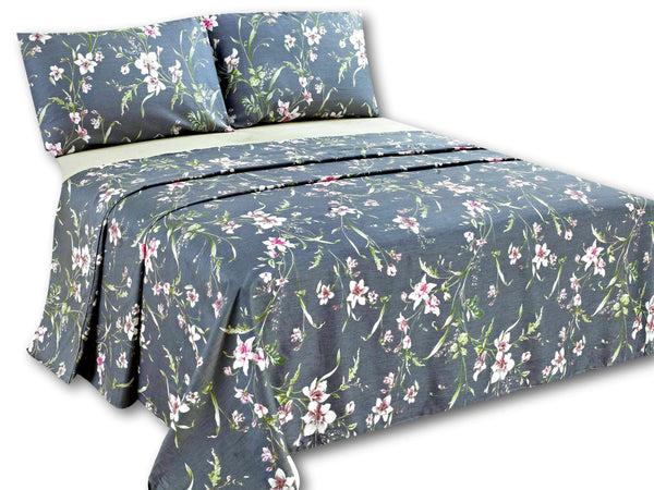 Tache Home Fashion Tache Cotton Cherry Blossom Grey Floral Flat Sheet (2162FLT)
