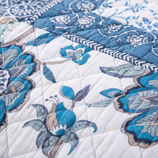 Tache Home Fashion Tache Cotton Floral Patchwork Blue Elegance Bedspread Coverlet Quilt Set (JHW-657)