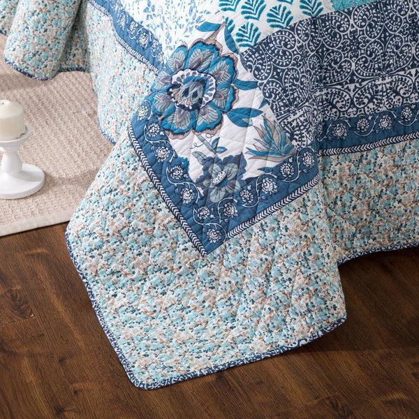 Tache Home Fashion Tache Cotton Floral Patchwork Blue Elegance Bedspread Coverlet Quilt Set (JHW-657)
