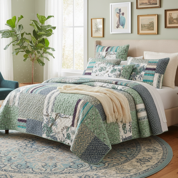 tache home fashion Tache Cotton Forest Glade Quilted Patchwork Bedspread Set (JHW-650)