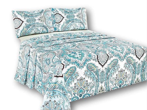 Tache Home Fashion Tache Cotton Frozen Forest Blue Paisley Flat Sheet (2172FLT)