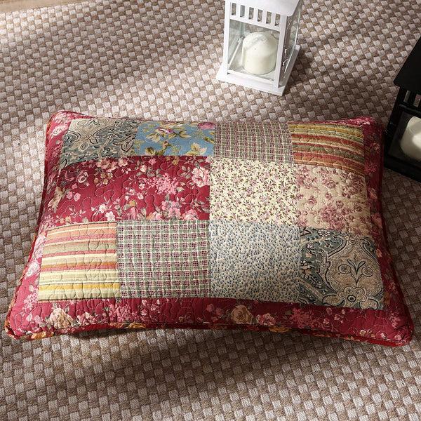 Tache Home Fashion Tache Cotton Patchwork Beige Burgundy Paisley Floral Fairy Tale Tea Party Pillow Sham (DXJ103443)