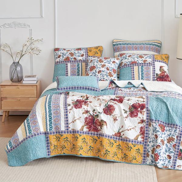 Tache Home Fashion Tache Cotton Patchwork Blue Yellow Old World Hummingbirds Garden Euro Sham (JHW-936)