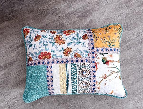 Tache Home Fashion Tache Cotton Patchwork Blue Yellow Old World Hummingbirds Garden Pillow Sham (JHW-936)