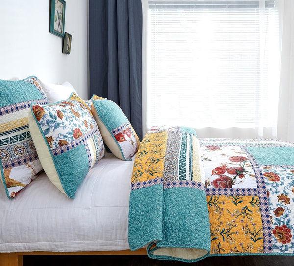 Tache Home Fashion Tache Cotton Patchwork Blue Yellow Old World Hummingbirds Garden Pillow Sham (JHW-936)