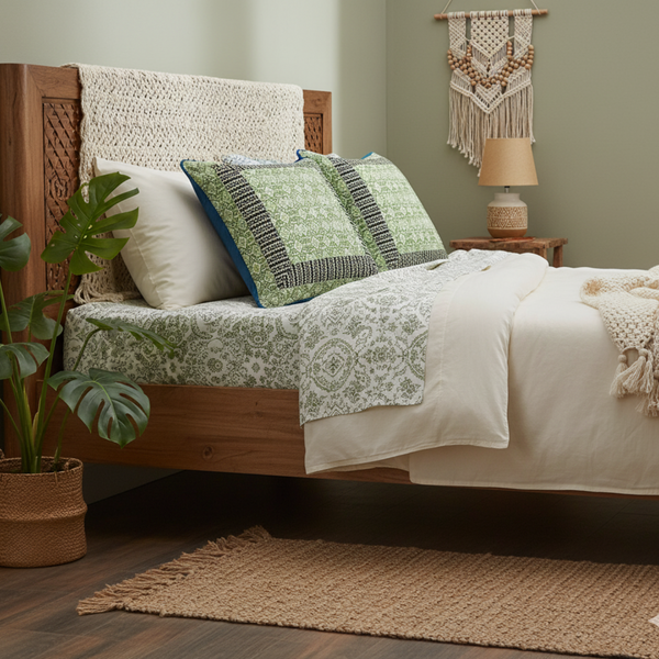 Tache Home Fashion Tache Cotton Patchwork Teal Blue Green Paisley Bohemian Ocean Cushion Cover 2-Pieces (JHW-888)