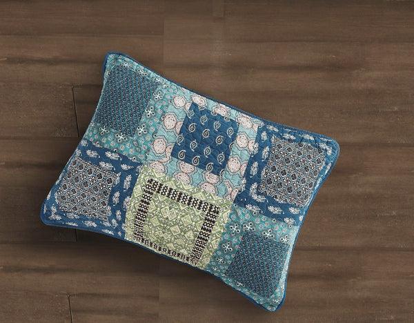 Tache Home Fashion Tache Cotton Patchwork Teal Blue Green Paisley Bohemian Ocean Pillow Sham (JHW-888)