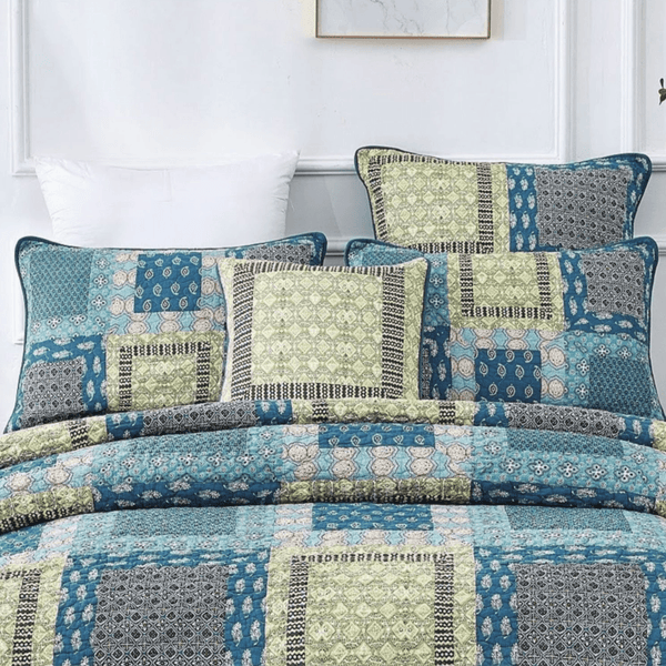 Tache Home Fashion Tache Cotton Patchwork Teal Blue Green Paisley Bohemian Ocean Pillow Sham (JHW-888)