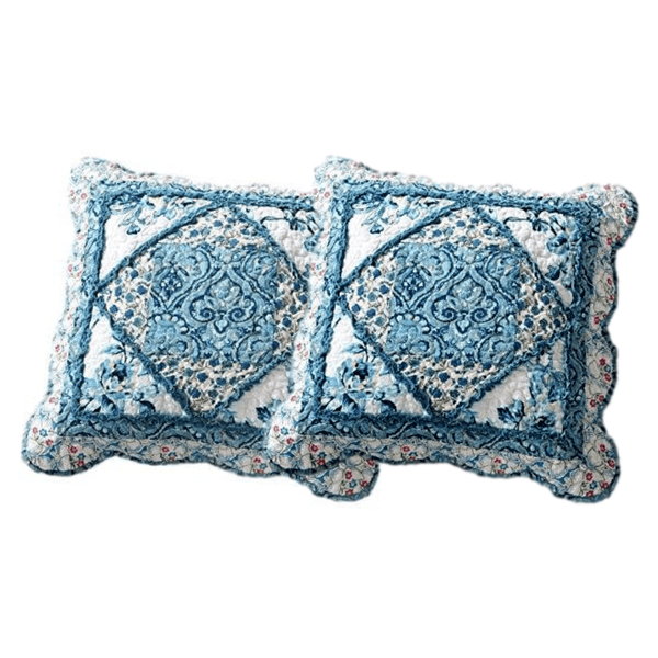 Tache Home Fashion Tache Cotton Patchwork White Blue Floral Scalloped Petal Dance Cushion Covers Euro Sham (JHW-646)