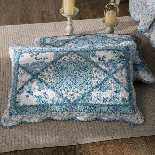 Tache Home Fashion Tache Cotton Patchwork White Blue Floral Scalloped Petal Dance Pillow Sham (JHW-646)