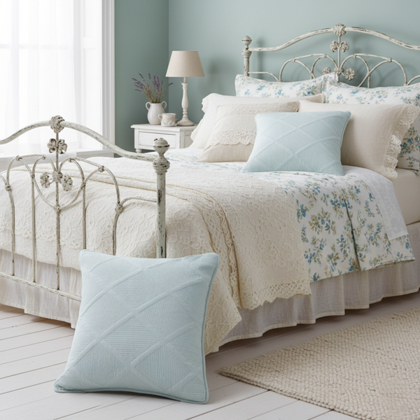 Tache Home Fashion Tache Cotton Seafoam Blue Soothing Pastel Diamond Cushion Covers Euro Sham (JHW-856)