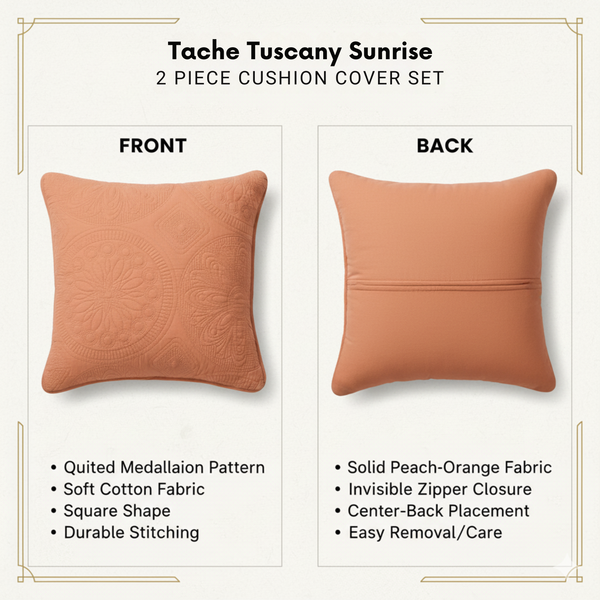 Tache Home Fashion Tache Cotton Stone Washed Rustic Orange Medallion Tuscany Sunrise Cushion Covers Euro Sham (JHW-595)