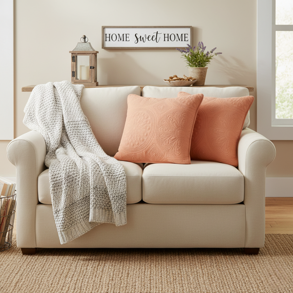 Tache Home Fashion Tache Cotton Stone Washed Rustic Orange Medallion Tuscany Sunrise Cushion Covers Euro Sham (JHW-595)