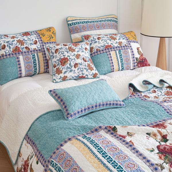 Tache Home Fashion Tache Cotton Turquoise Blue Geometric Patchwork Border Old World Lumbar Pillow Sham (JHW-936)