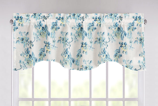tache home fashion Tache Cotton White Blue Floral Scalloped Petal Dance Sheer Scalloped Window Treatment Valance (JHW-646)
