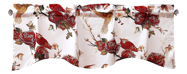 Tache Home Fashion Tache Cotton White Burgundy Sheer Scalloped Window Treatment Hummingbirds Rose Garden Valance (JHW-936)