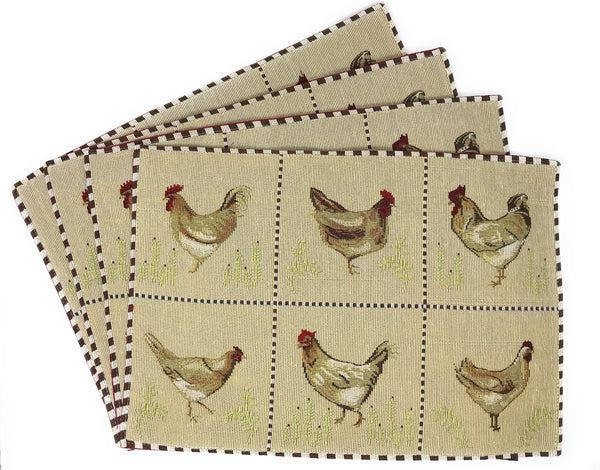 Tache Home Fashion Tache Country Farmhouse Rooster Hens Woven Tapestry Placemat Set (13139PM)