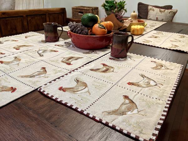 Tache Home Fashion Tache Country Farmhouse Rooster Hens Woven Tapestry Placemat Set (13139PM)