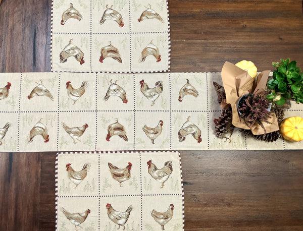 Tache Home Fashion Tache Country Farmhouse Rooster Hens Woven Tapestry Placemat Set (13139PM)
