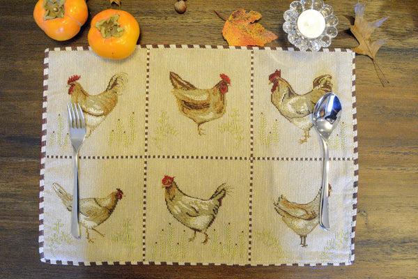 tache home fashion Tache Country Farmhouse Rooster Hens Woven Tapestry Placemat Set (13139PM)