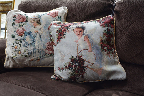 Tache Home Fashion Tache Cupid's Horn Antique Rose Bird Dove Woven Tapestry Throw Pillow Cover (16375)