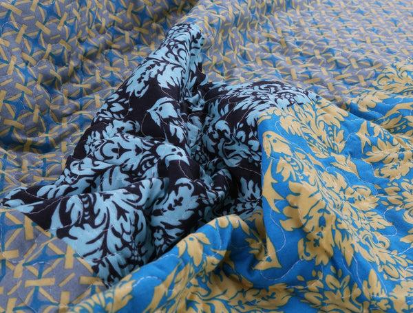 Tache Home Fashion Tache Damask Ornate Baroque Teal Turquoise Blue Green Scalloped Quilt Set (SD-3300)