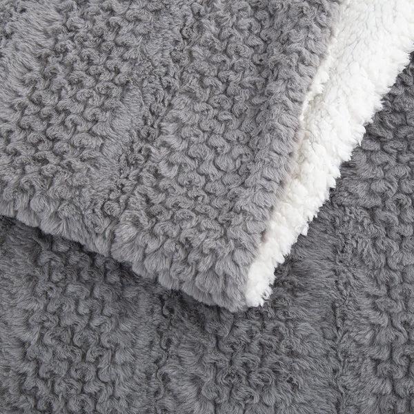 Tache Home Fashion Tache Dark Grey Faux Fur Throw Blanket Bubble Textured Striped Embossed (#11)