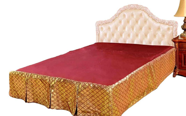 tache home fashion Tache Diamond Net Red Gold Argyle Pleated Tailored Platform 14" Bed Skirt Dust Ruffle (BSK-4353LC)