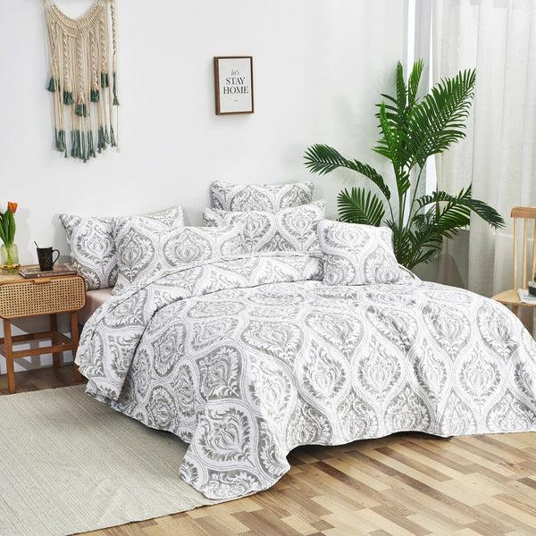 Tache Home Fashion Tache Dreamy Moon Sky Ogee Damask Heather Gray White Quilt Set (TB300)