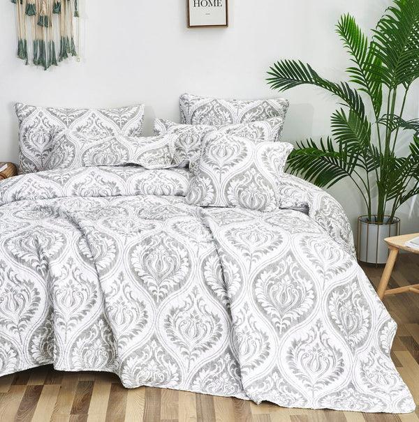 Tache Home Fashion Tache Dreamy Moon Sky Ogee Damask Heather Gray White Quilt Set (TB300)