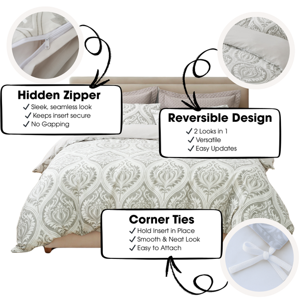 Tache Home Fashion Tache Dreamy Moon Sky Ogee Damask Heather Gray White Duvet Cover (TB300)