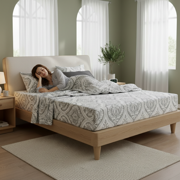 Tache Home Fashion Tache Dreamy Moon Sky Ogee Damask Heather Gray White Bed Sheet Set (TB300)