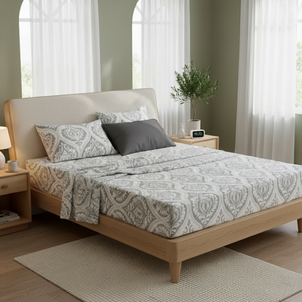 tache home fashion Tache Dreamy Moon Sky Ogee Damask Heather Gray White Bed Sheet Set (TB300)