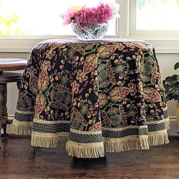 Tache Home Fashion Tache Elegant Black Ornate Paisley Woven Tapestry Tablecloth (18192)