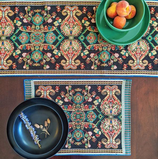 Tache Home Fashion Tache Elegant Black Ornate Paisley Woven Tapestry Table Runner (18192)